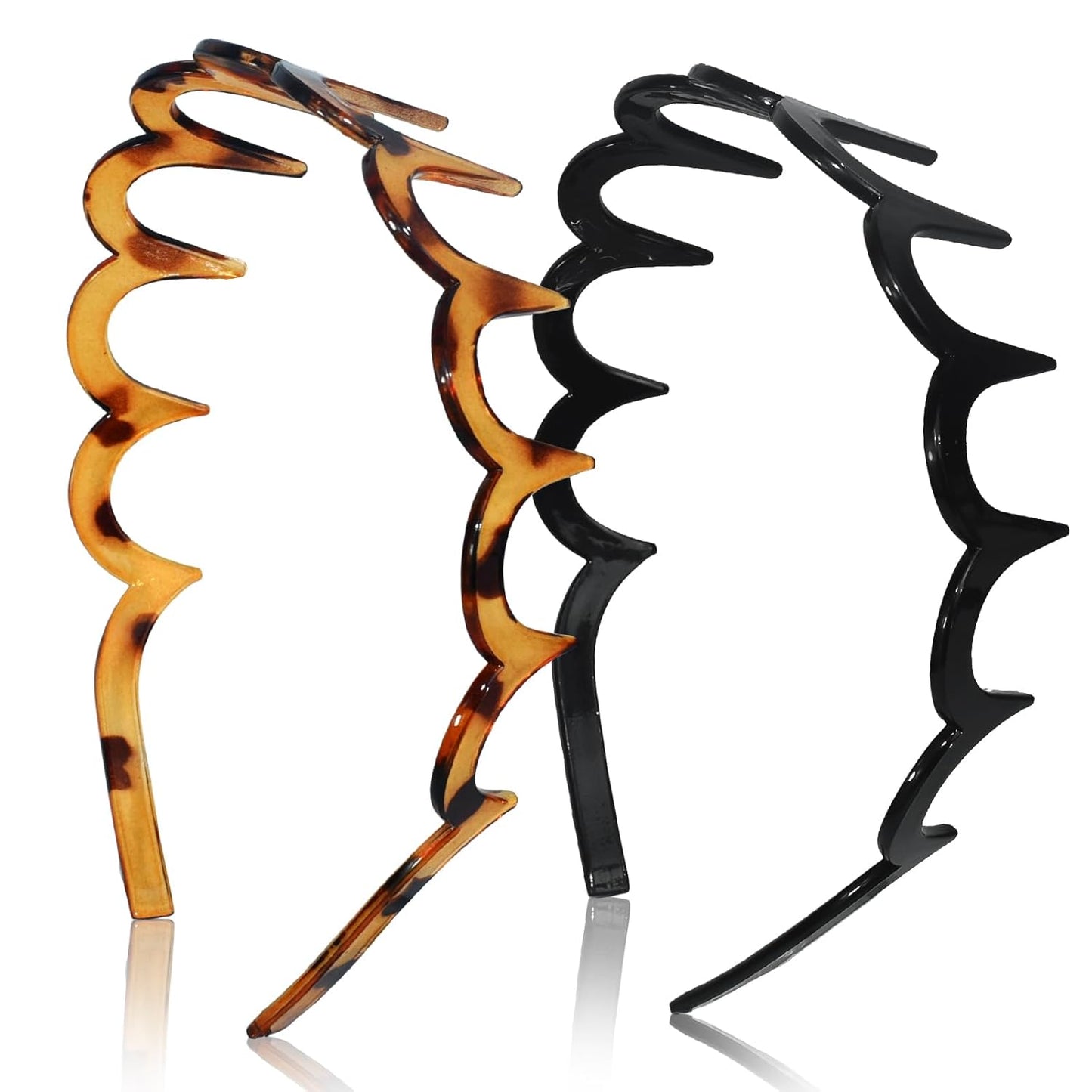 Zigzag Headbands for Women - 2-Pack Non-Slip U-Shaped Hair Accessories | Black & Tortoise Recycled Plastic