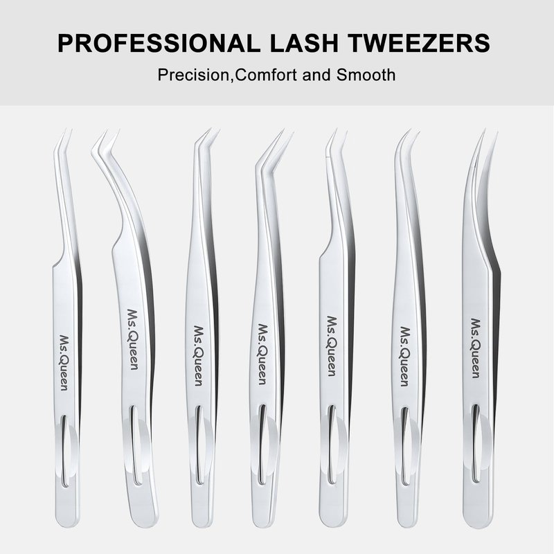 Ms.Queen Tweezers for Eyelash Extensions,Precision Curved Lash Tweezers for Volume, Isolation and Classic Lashes Extensions Applying