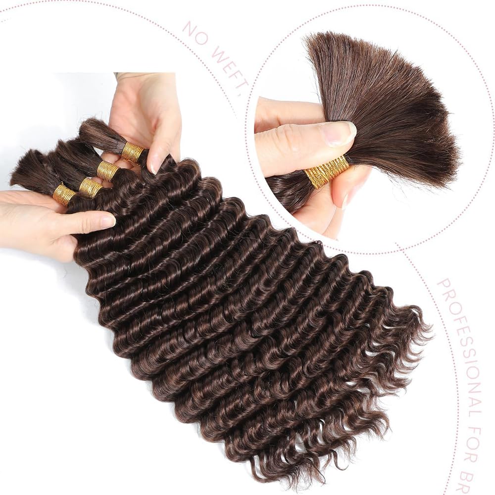 #4 Brown Human Braiding Hair Deep Wave Bulk 28 28 Inch Unprocessed Brazilian Virgin Hair Chocolate Deep Curly Braiding Hair Extensions 2 Bundle 100g/pack