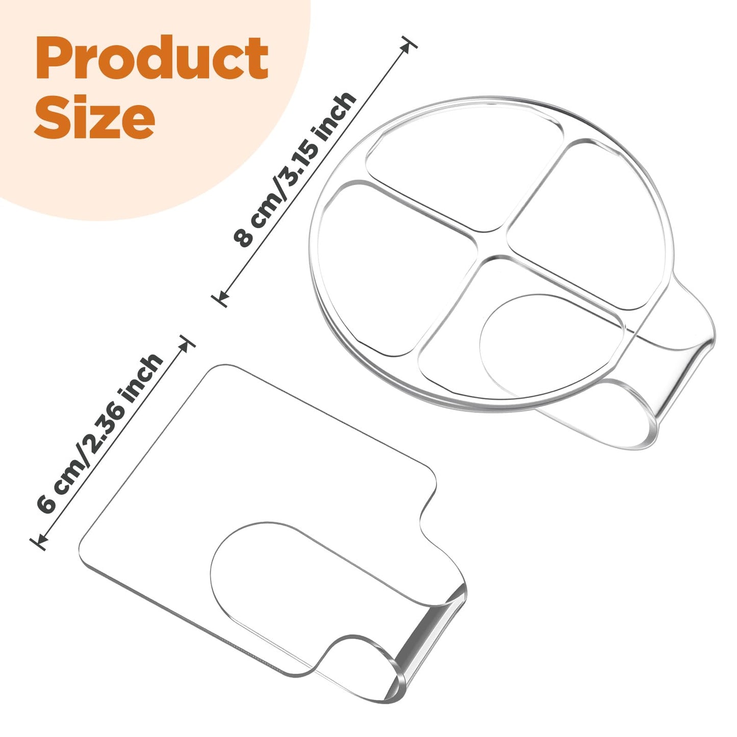 2 Pcs Handheld Acrylic Makeup Palette, Foundation Mixing Palette Nail Art Manicure Tray Clear Cosmetic Mixing Tray Apply for Foundation Eye Shadow Lipsticks Blending (Round, Rectangle)