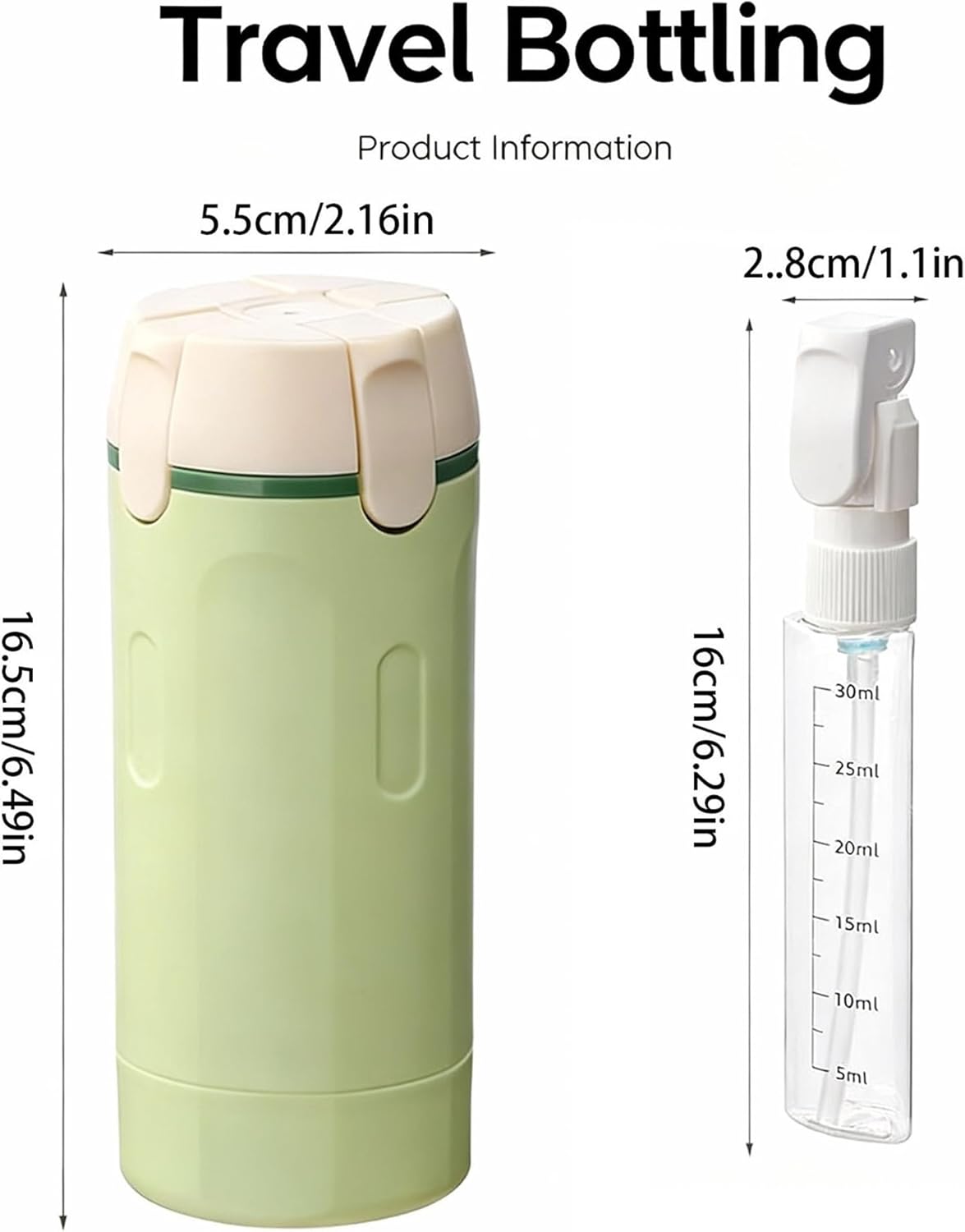 Travel Dispenser Bottle Set - 4 in 1 Refillable Leak-Proof Toiletry Bottles | Light Green, 30ml Each