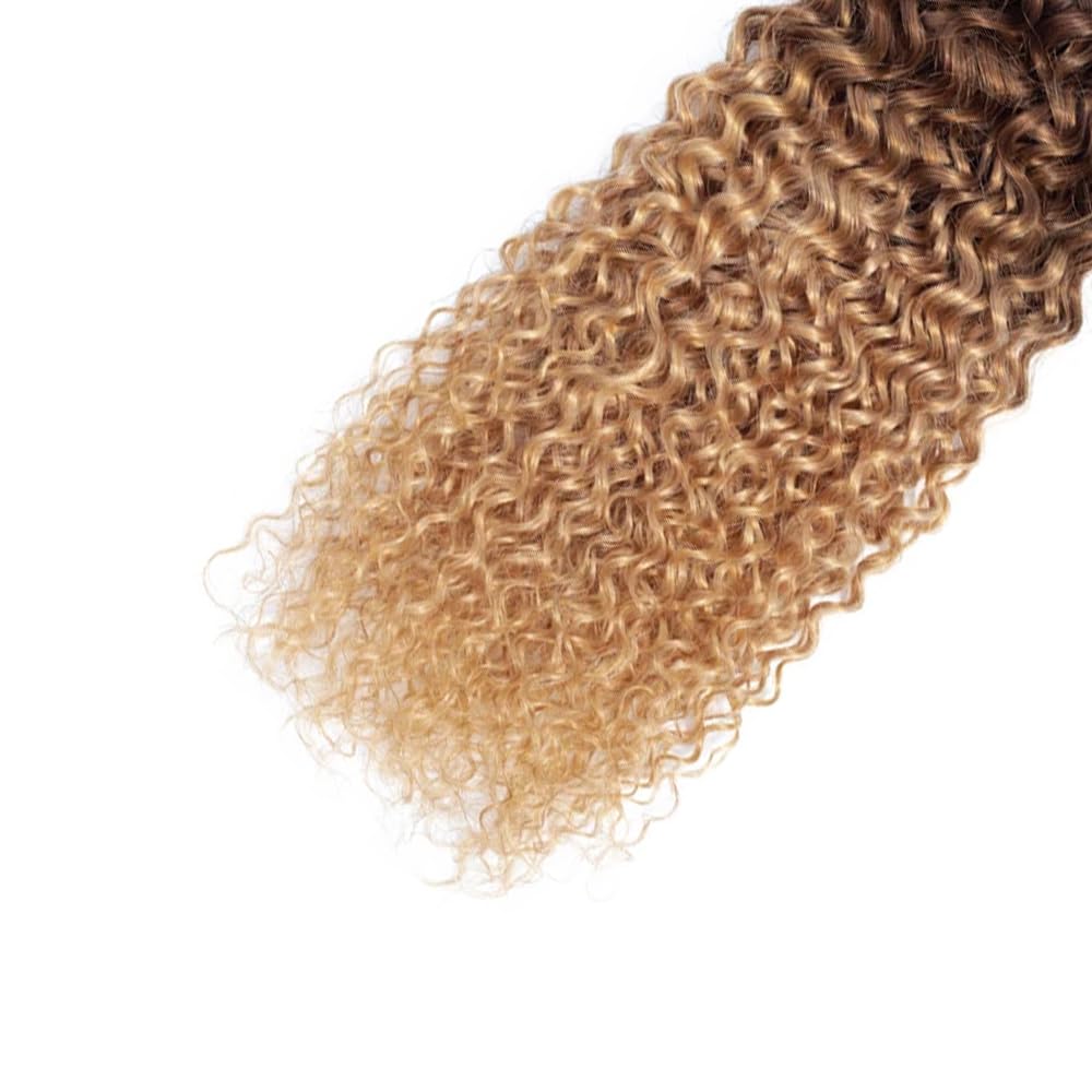 28 Inch T1B4/27 Ombre Blonde Bundles Human Hair Kinky Curly 1 Bundles 100 Grams/Bundle 10A Grade Unprocessed Brazilian Virgin Hairs Ombre Bundles Weaves Hair Extensions For Women
