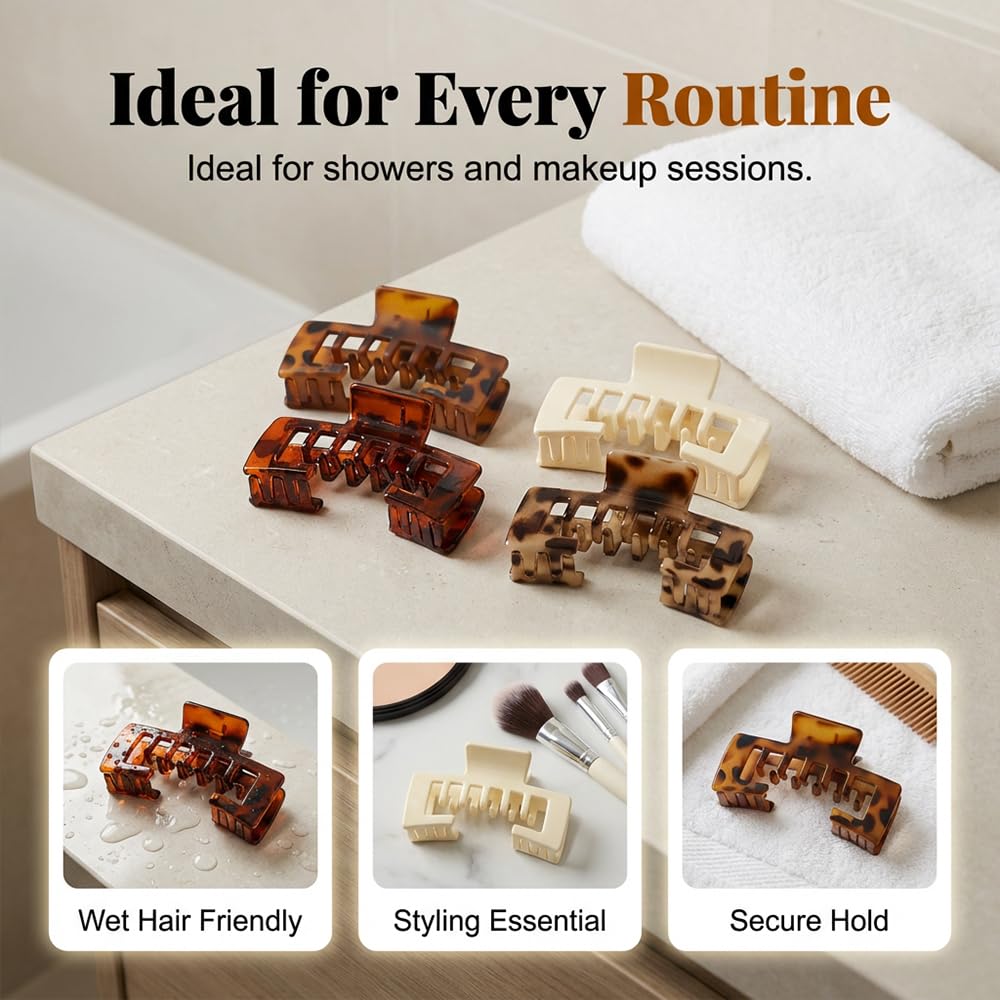 Claw Clips for Baseball Caps - 5 PCS Tortoise Shell Hair Clips for Women | Non-Slip Strong Hold (Black)