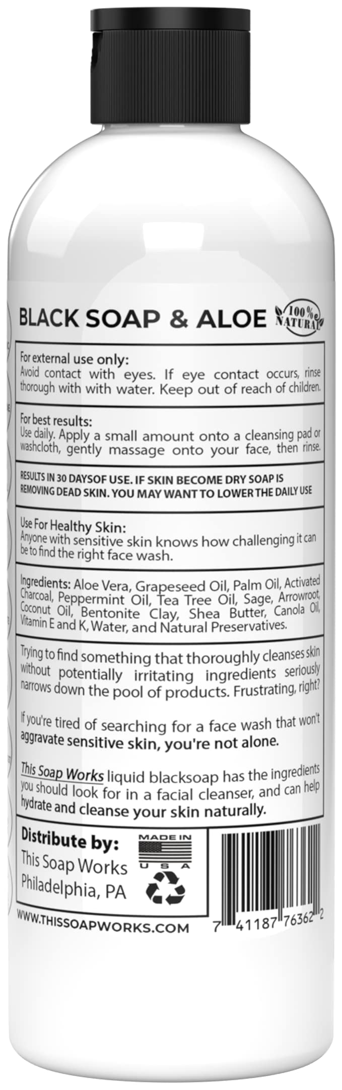 Natural Black Soap with Aloe | Helps With Bumps Dark Spot for Face Paraben Free | All Natural Ingredients Liquid Soap