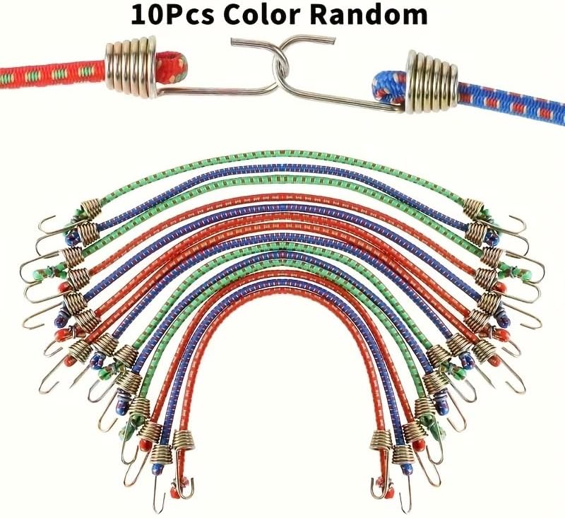 Heavy Duty Bungee Cords - 10 Pack with Metal Hooks | Polka Dot Elastic Straps for Tent, Bike, Camping