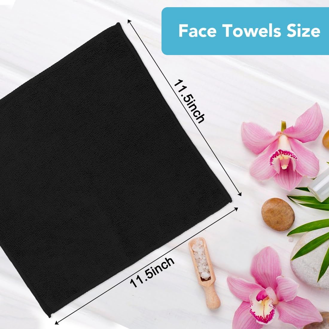 Microfiber Washcloths 20 Pack - Soft, Quick-Dry Face & Hand Towels for Travel, Gym, Spa | 11.5"x11.5", Black