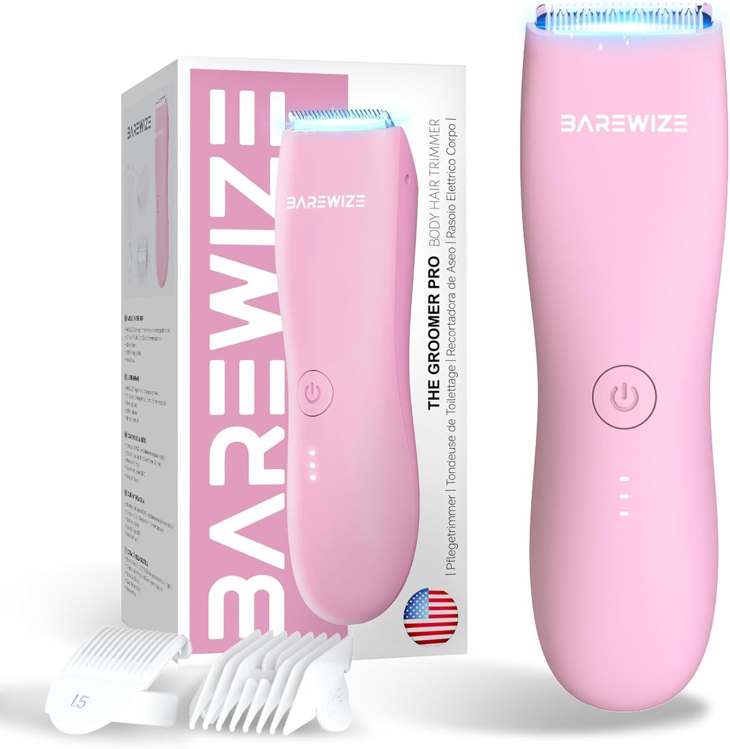 Bikini Trimmer for Women - Waterproof USB-C Rechargeable Electric Razor with LED Light | Rose Color