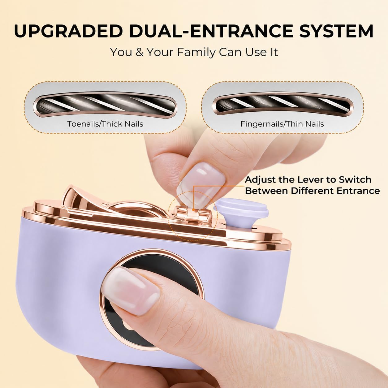 Electric Nail Clippers for Seniors - 3-in-1 Adjustable Dual-Slot, 3-Speed Trimming & Sanding | Night Lighting, Purple
