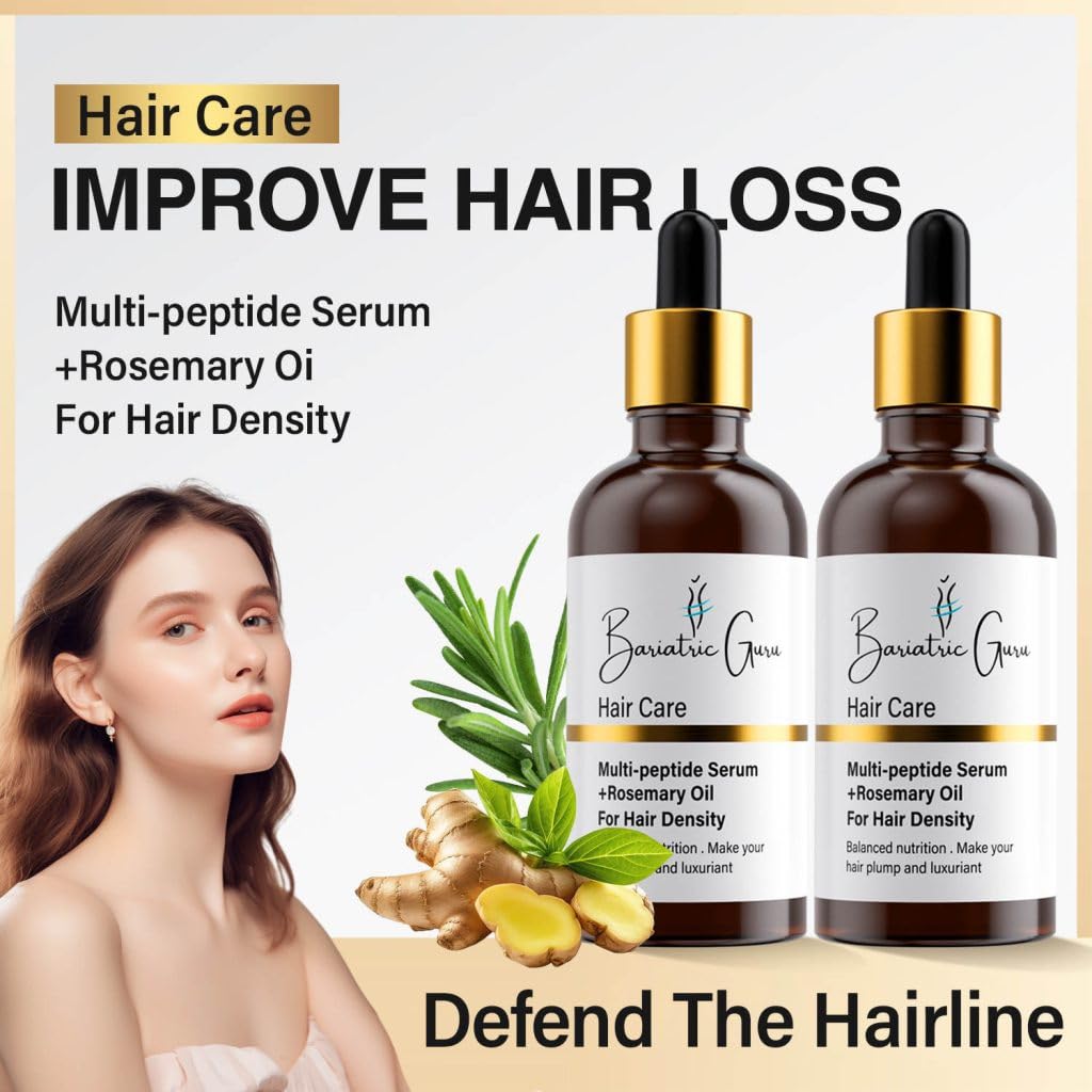 Bariatric Guru Hair Growth Serum with Multi-Peptides, Rosemary Oil, Biotin, Fo-Ti & Ginger – Nourishing Scalp Oil for Thinning Hair, Supports Thickness & Fullness for Women & Men, 50ML