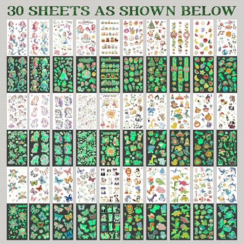 Luminous Temporary Tattoos for Kids - 380 Mixed Style Stickers