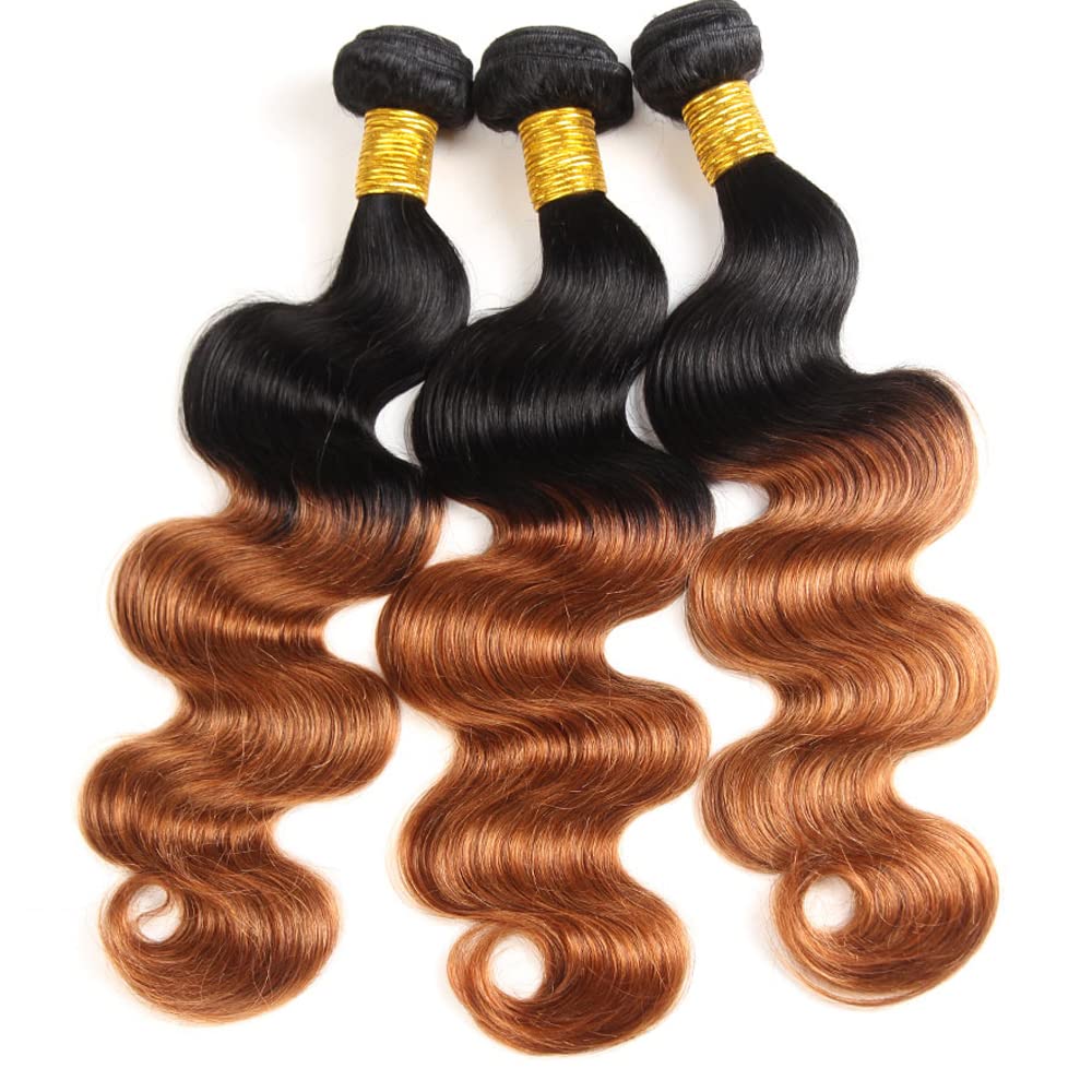1B30 Human Hair Bundles Ombre Brown Bundles Dark Brown Body Wave Bundle Human Hair 8 10 12 Inch Double Weft Brazilian Virgin Remy Hair Extensions Silky Woft For Women Deals