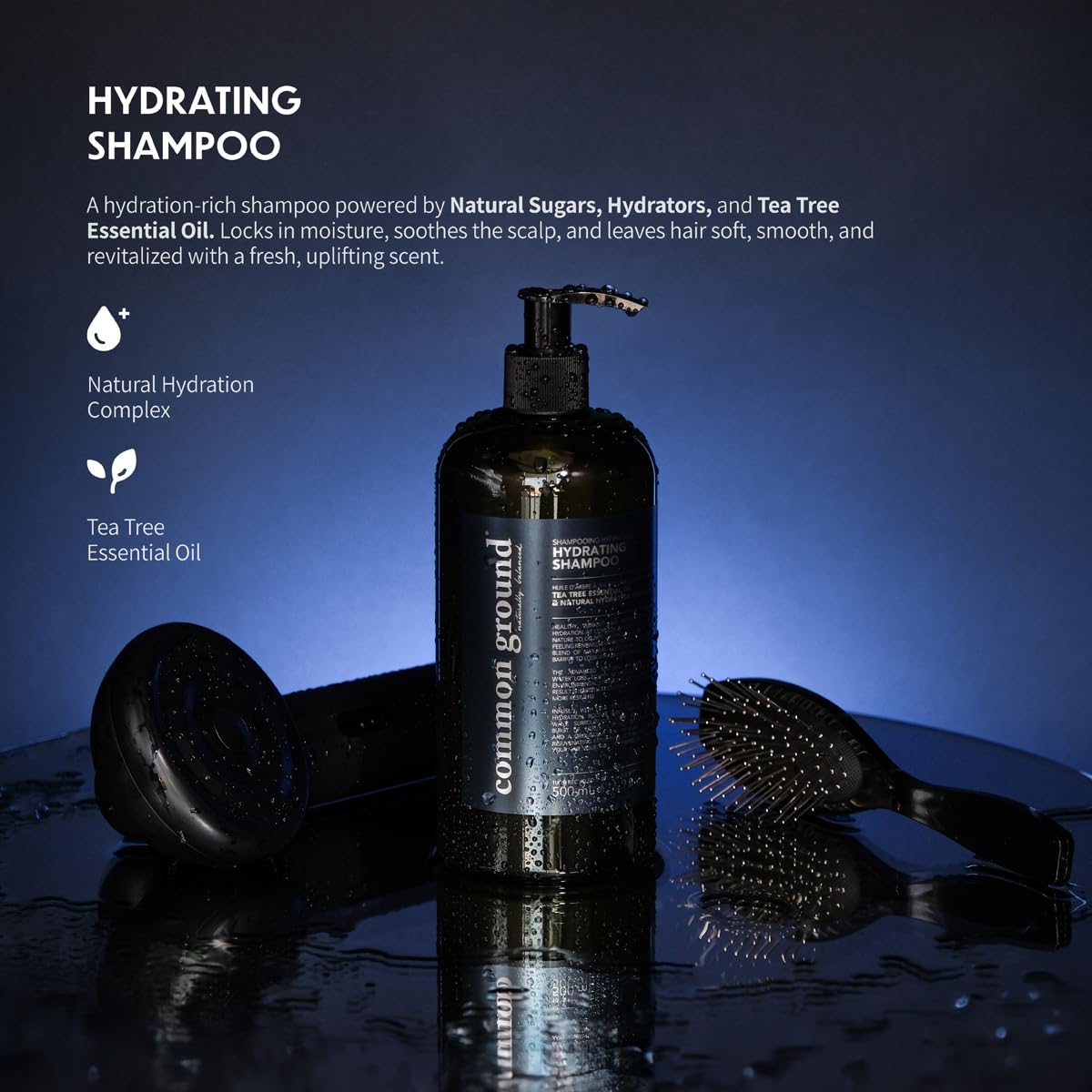 COMMON GROUND Hydrating Natural Shampoo, Paraben and Cruelty Free, Vegan, Plant-Based, With Tea Tree Essential Oil & Natural Hydration Complex, pH5.5, Healthy Scalp, Shine, Color Safe for Men, Women