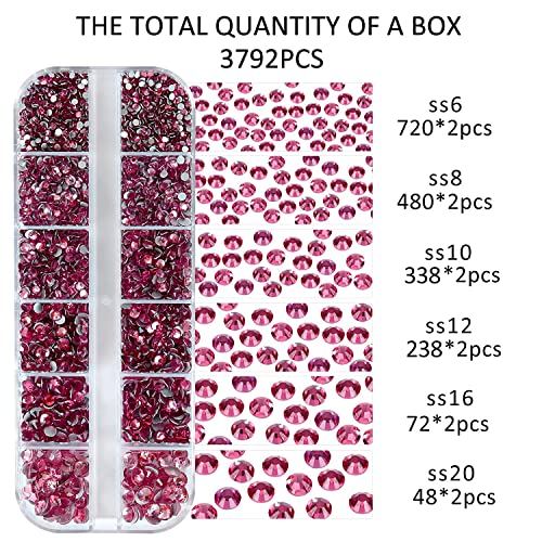 3792pcs Rose Flatback Rhinestone Set with Tweezers & Pen for Nail Art & Crafts