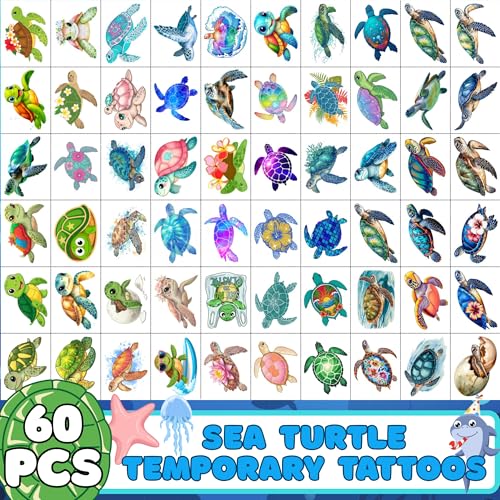 Kids Turtle Temporary Tattoos Ocean Party Favors, Fun Marine Themed Gift