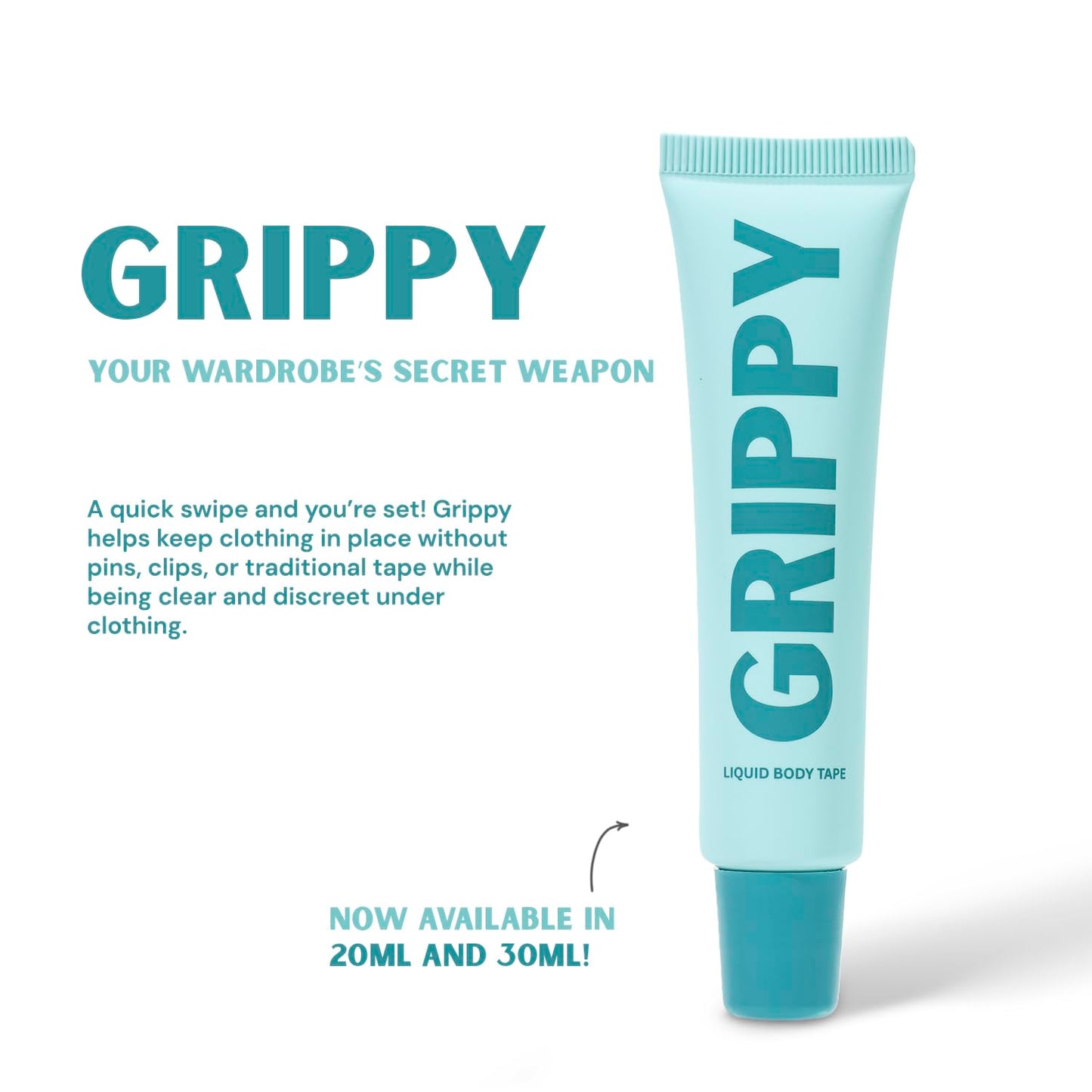 Grippy Roll-On Body Adhesive | Invisible & Sweat-Resistant Fashion Tape for Sensitive Skin - 20ml