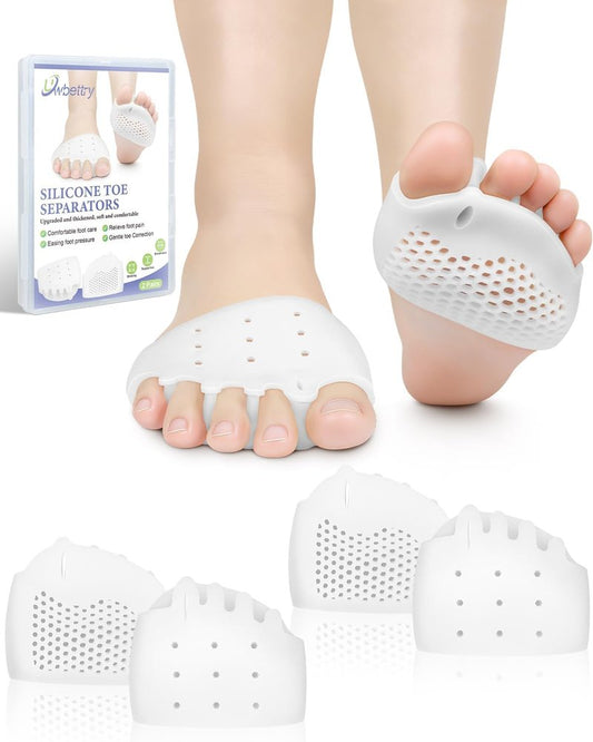 Silicone Toe Separators for Bunion Relief - Soft, Breathable Forefoot Pads | 2 Pairs for Men & Women