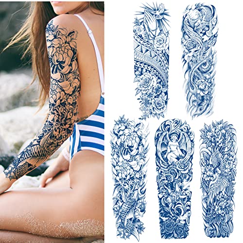 Aresvns Japanese Multi-Color Semi-Permanent Tattoo Sleeves Set - 5 Realistic, Waterproof Designs for Men & Women