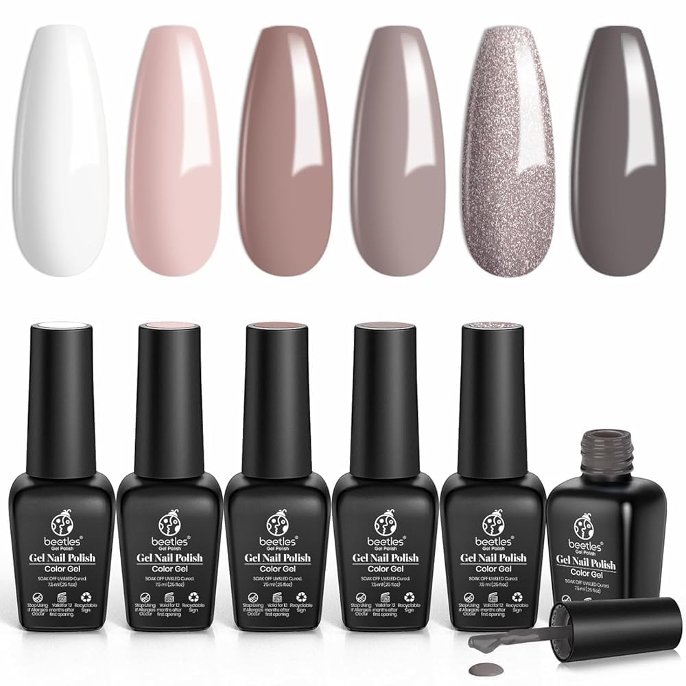 Beetles Gel Nail Polish Kit - 6 Soak Off UV Colors | Long-Lasting Glossy Finish for Salon & Home Manicure