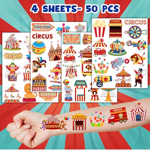 Carnival Circus Temporary Tattoos for Kids - 50 Fun Designs