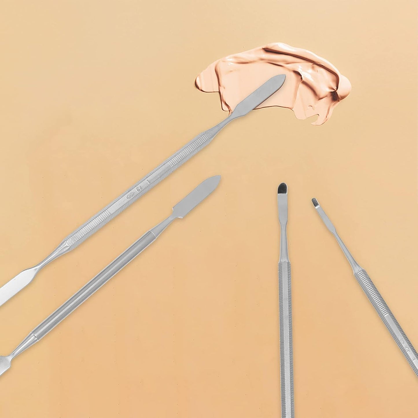 Stainless Steel Depotting Spatula Set - 4 Makeup Tools for Mixing Cosmetics | Durable & Easy to Clean