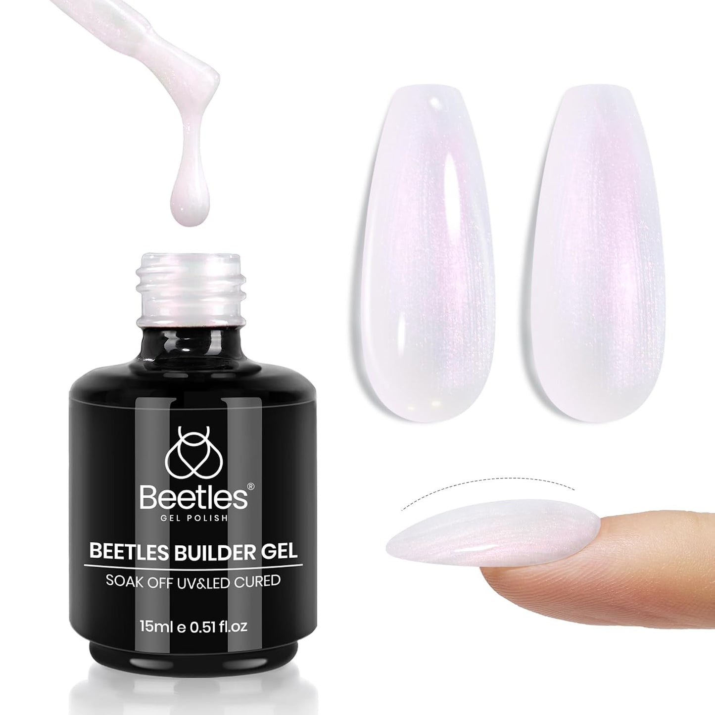 Beetles Builder Gel - 0.5oz Jelly Pink Nail Building Gel | HEMA & TPO Free, 7-in-1 Strengthening Formula for DIY Nail Art