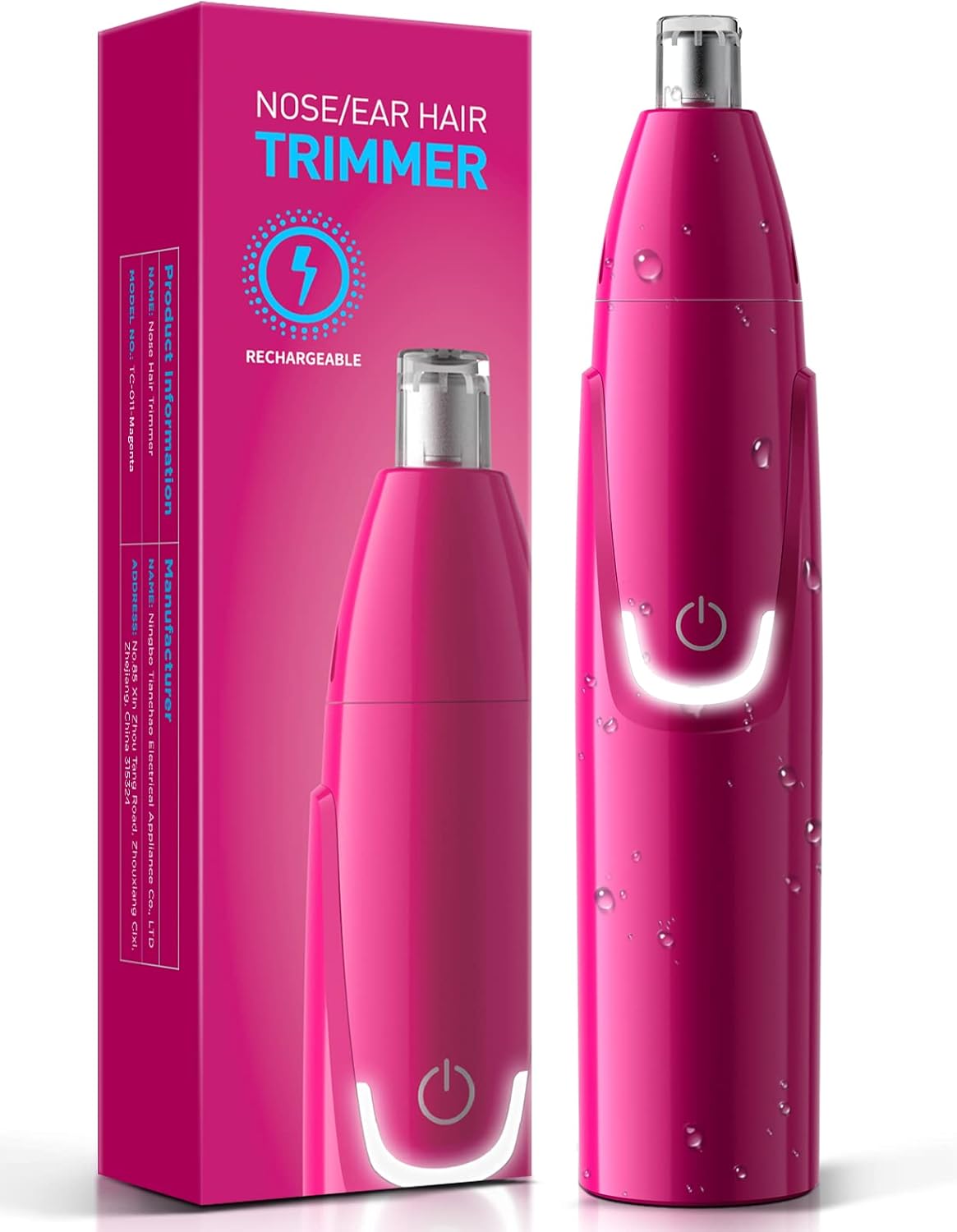 Rechargeable Ear and Nose Hair Trimmer - Professional Painless Facial Hair Trimmer with Dual-Edge Blades | Magenta