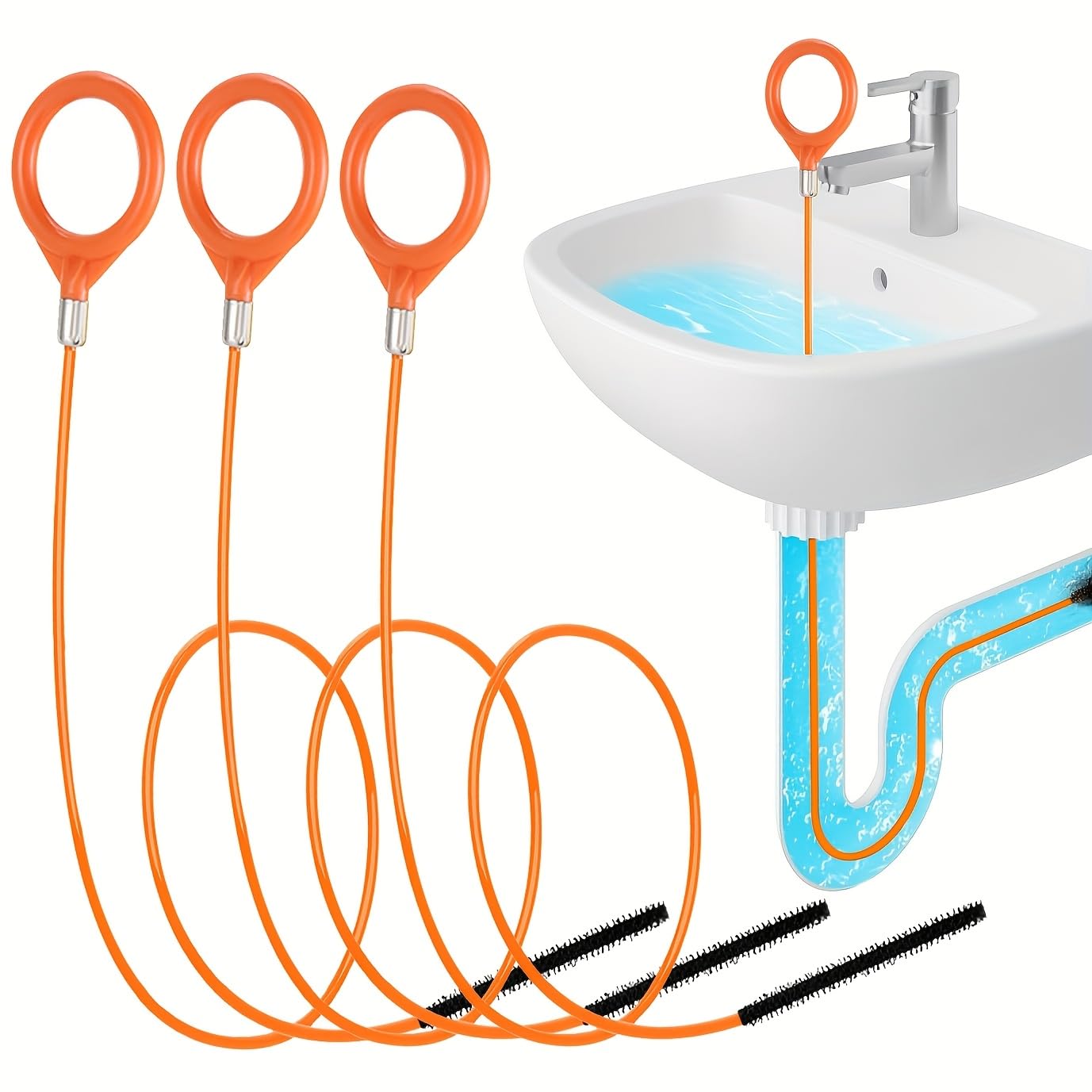 3pcs Extra Long 32.09 Inch Stainless Steel Drain Clog Remover Hook with Nylon Coating - Hair Removal Tool for Bathroom Sinks, Bathtubs, Shower Drains, Floor & Kitchen Drains