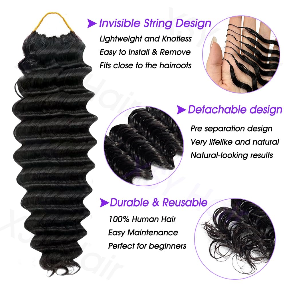 Human Crochet Hair for Black Women - 18" Deep Wave Extensions | Invisible Knots, Pre-Separated Bundles in Natural Color