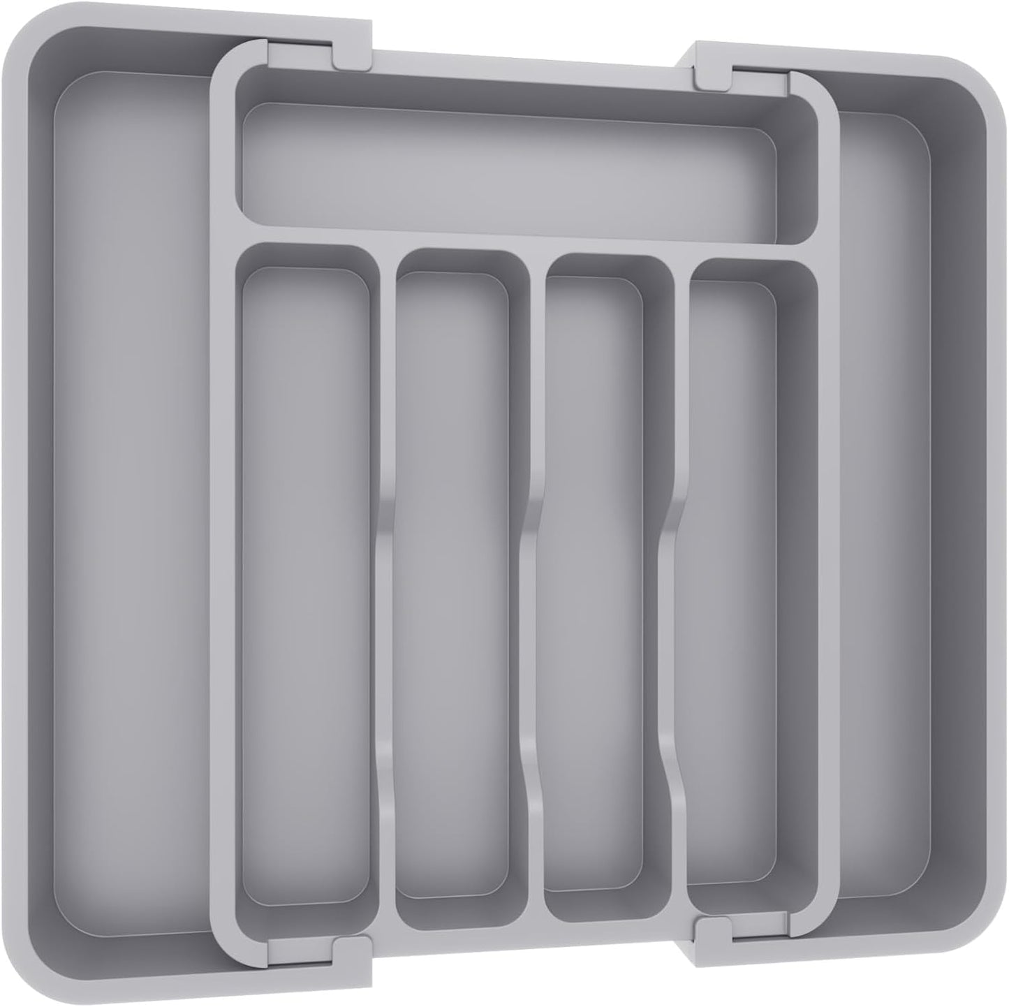 Expandable Silverware Organizer - BPA-Free Plastic Utensil Tray for Kitchen Drawer | Space-Saving Cutlery Holder, Black, 8.5-14 x 12 x 1.5 Inch