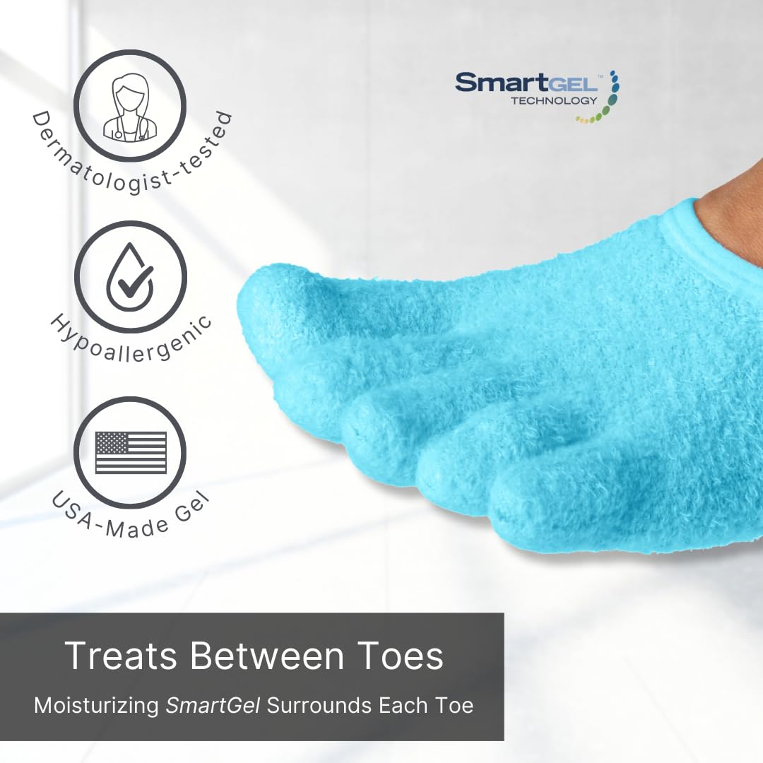 NatraCure 5-Toe Gel Moisturizing Socks | Aloe & Shea Infused Hydrating Spa Socks for Dry Cracked Heels - Large