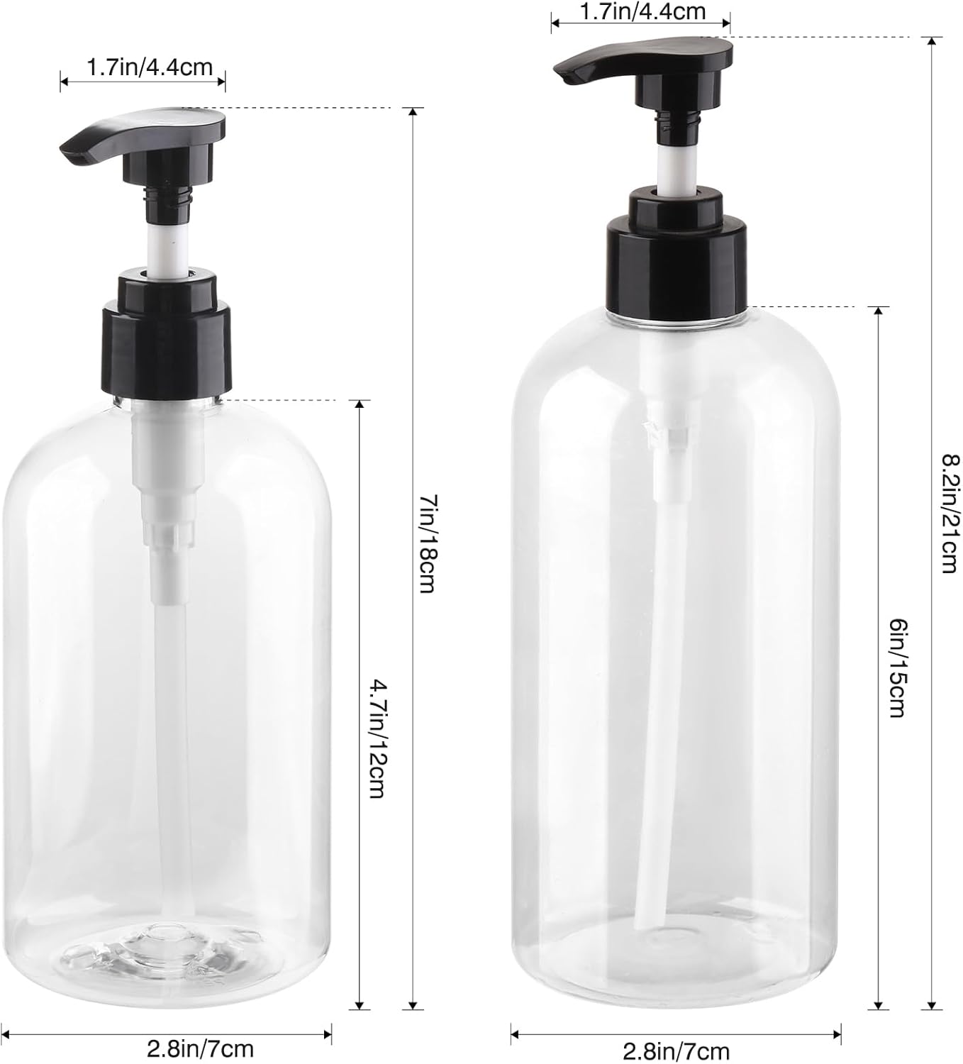 Refillable Pump Bottles - Clear Plastic Dispenser for Shampoo & Liquid Soap | 2 Pack
