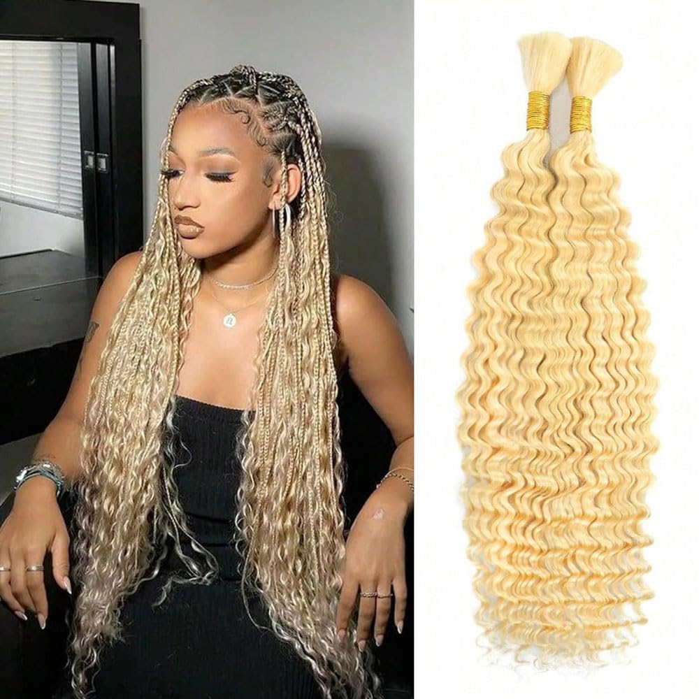 Boho Hair for Braiding Deep Wave Human Braiding Hair for Boho Braids Wet and Wavy Bohemian Hair for Braiding 2 Bundles 150g 20 inch 613