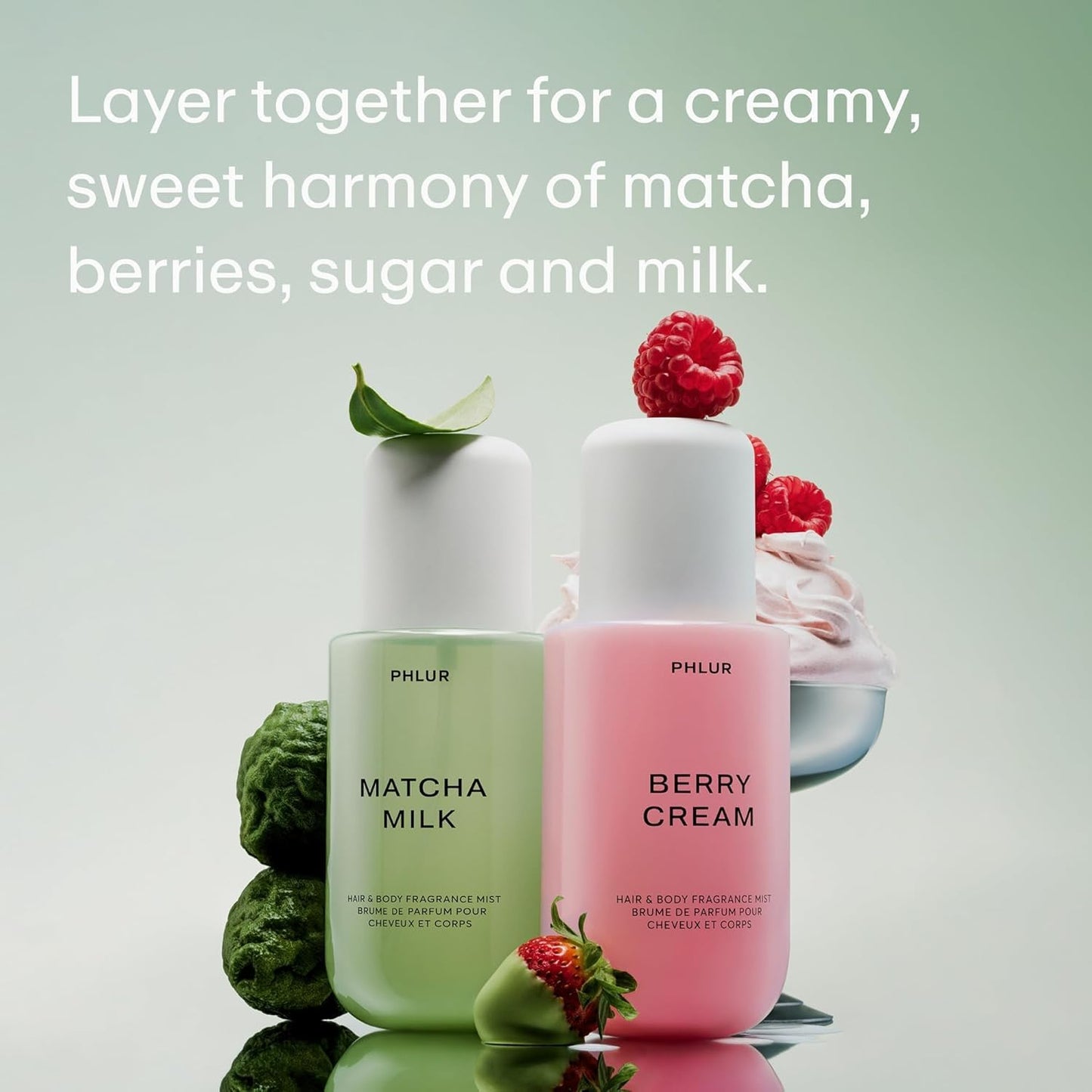 Berry Matcha Latte Body Mist Set - 8 Fl Oz Each | Refreshing Hair & Body Perfume for Women