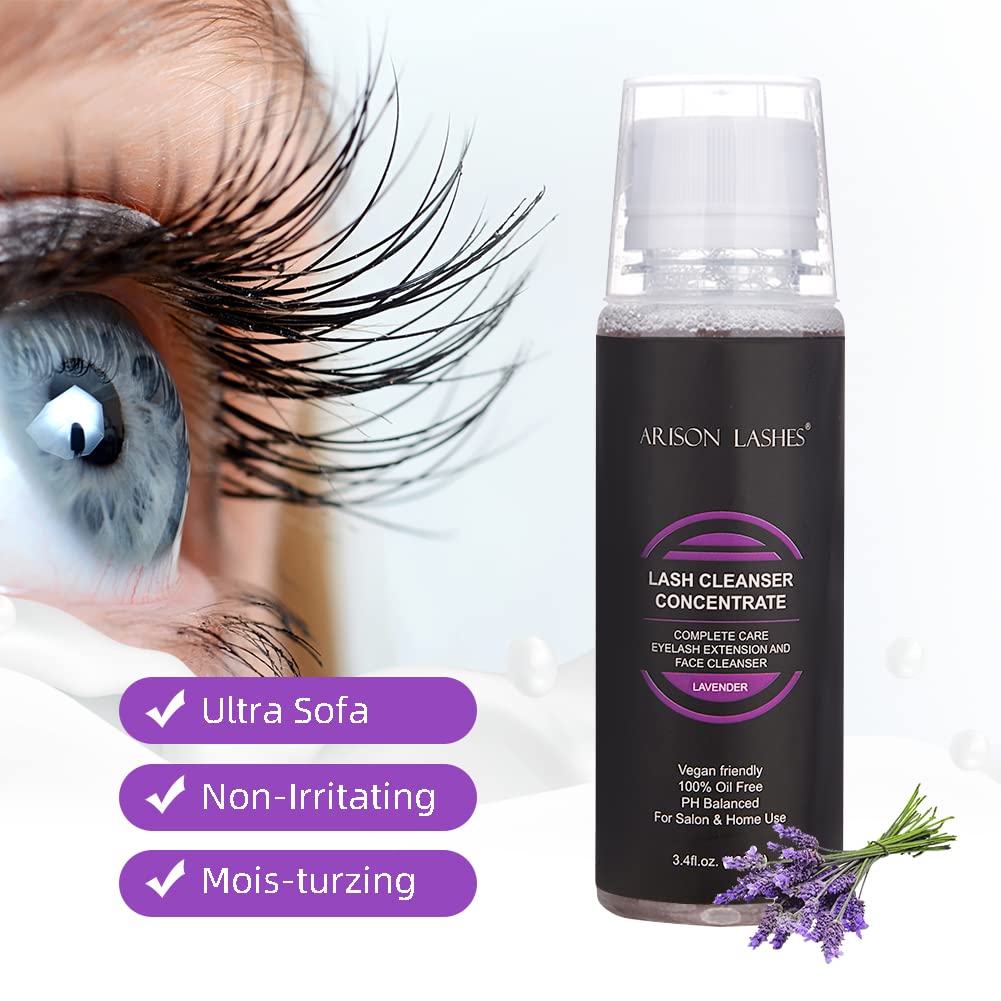 Eyelash Cleanser Concentrate 100ml Lash Extensions Shampoo Natural Foaming Cleanser DIY Non-lrritating Wash for Salon Home Care-Makes 20 Bottles 60ml lash Shampoo (Lavender)