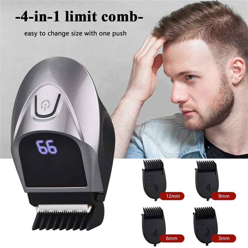SUYOOULIN Self-Haircut Hair Clippers, Shortcut Grooming Haircut Kit, Waterproof Rechargeable Cordless Electric Hair Trimmer Men Head Clippers, 2 Cutting Heads, 4-in-1 Limit Comb (Silver)