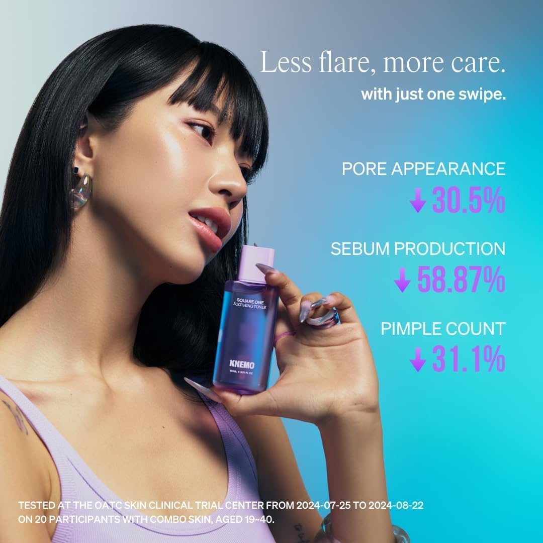 KNEMO Square One Soothing Toner for Sensitive Skin with Calming CICA, Tea Tree, Anti-Sebum, Antioxidants, AHA, PHA, Niacinamide, Vegan, Cooling, Fragrance-Free | 5.07 fl oz ✦ 150ml