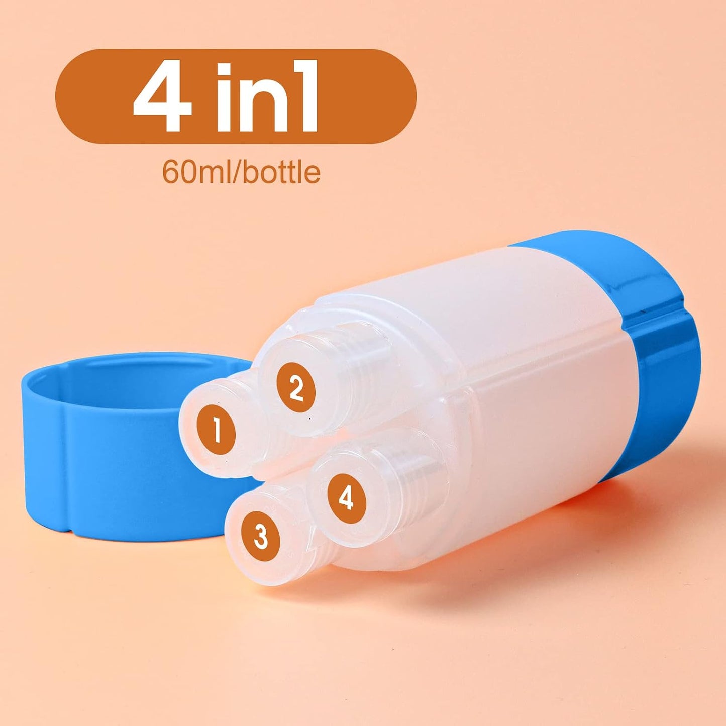 Travel Bottle - TSA Approved 4-in-1 Leak-Proof Design | 4 x 60ml/2oz with Labels for Travel, Gym, Camping (Blue)