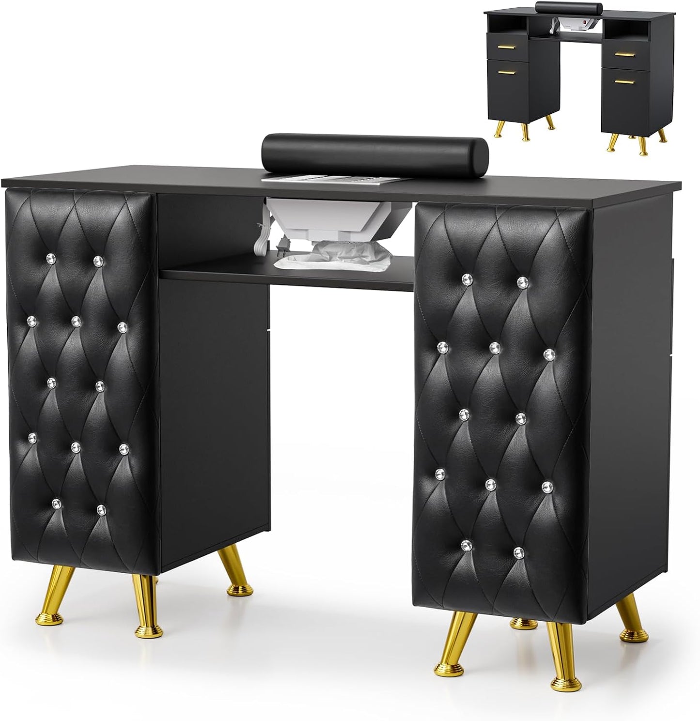 OmySalon Manicure Table - Nail Desk with Dust Collector & Storage | Acetone Resistant, White