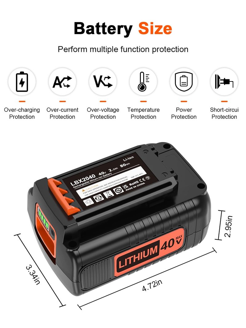 IEFUU 40 Volt MAX 2.0Ah Battery Compatible with Black and Decker 40V Lithium Battery Max LBX2040 LBXR2036 LBXR36 LBX1540 LST540 LST136W, Compatible with Black & Decker 40V Power+ Tool Batteries