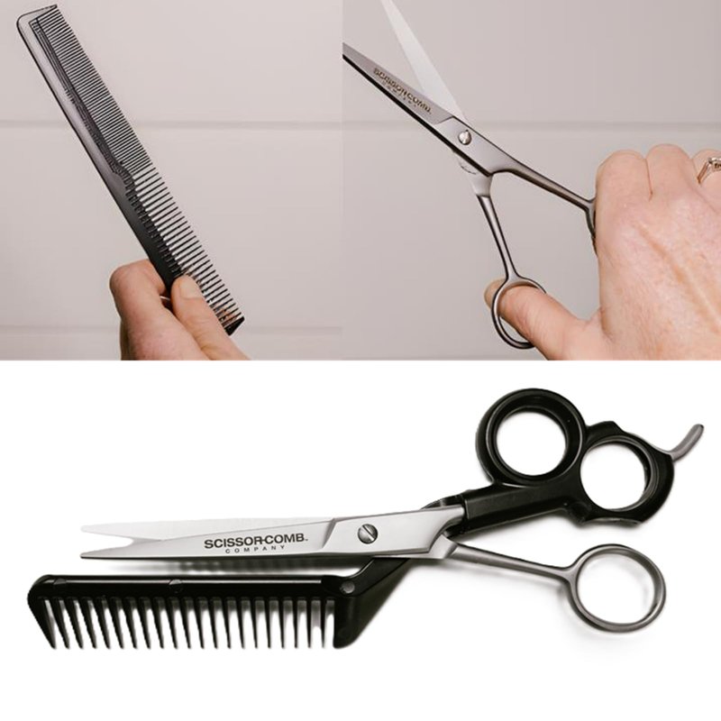 Scissor Comb 2 in 1 Hair Scissors with Comb attached - Cut and Trim Hair At Home with Great DIY Hair Cutting Tool - Professional 440C Stainless Steel Shears with Comb