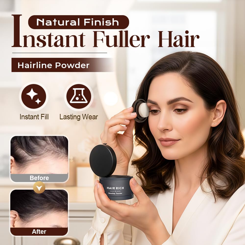 Hair Density Filler - 24-Hour Stain-Proof Hairline Powder for Bald Spot Concealing | Auburn Color