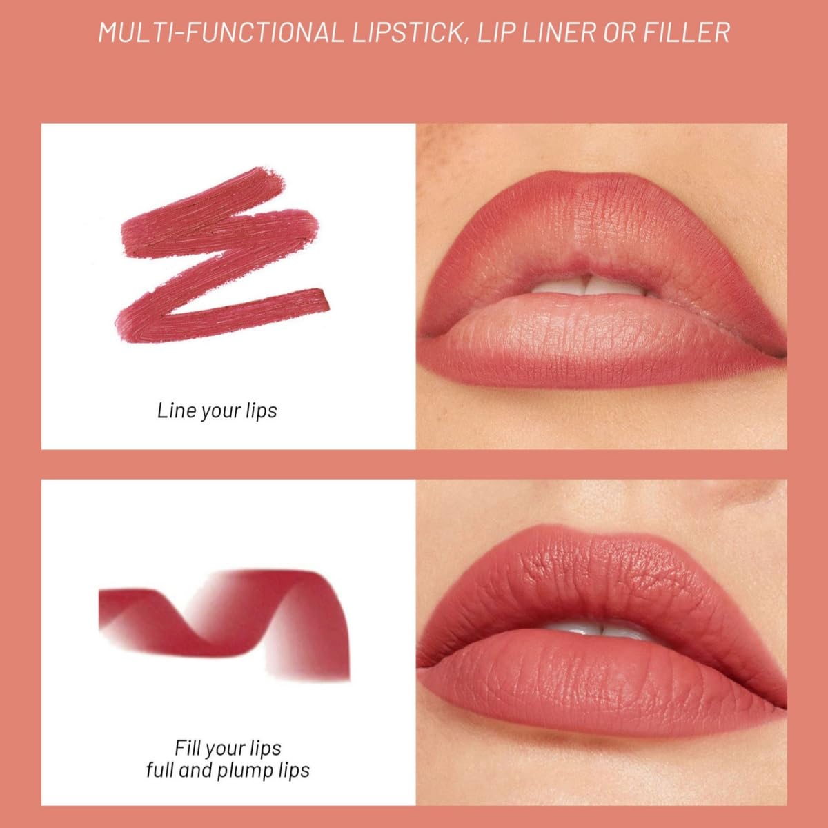 ONarisae 2in1 Lip Liner & Lipstick Combo Matte Longwear Waterproof Lipstick for Women #03 Coral Pink