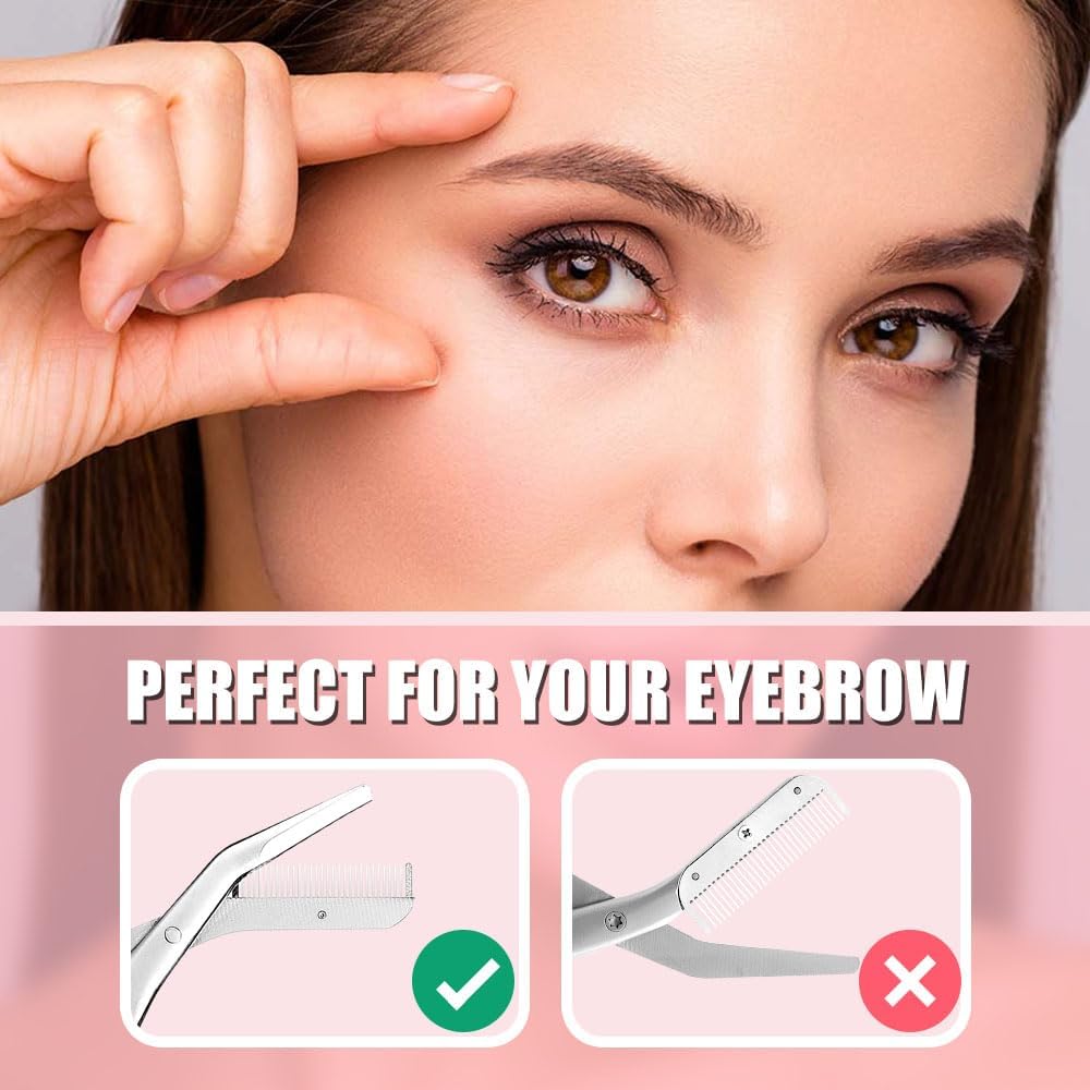 Eyebrow Trimmer Kit - Professional Precision Stainless Steel Scissors with Comb | Perfect for Men & Women (Pink)