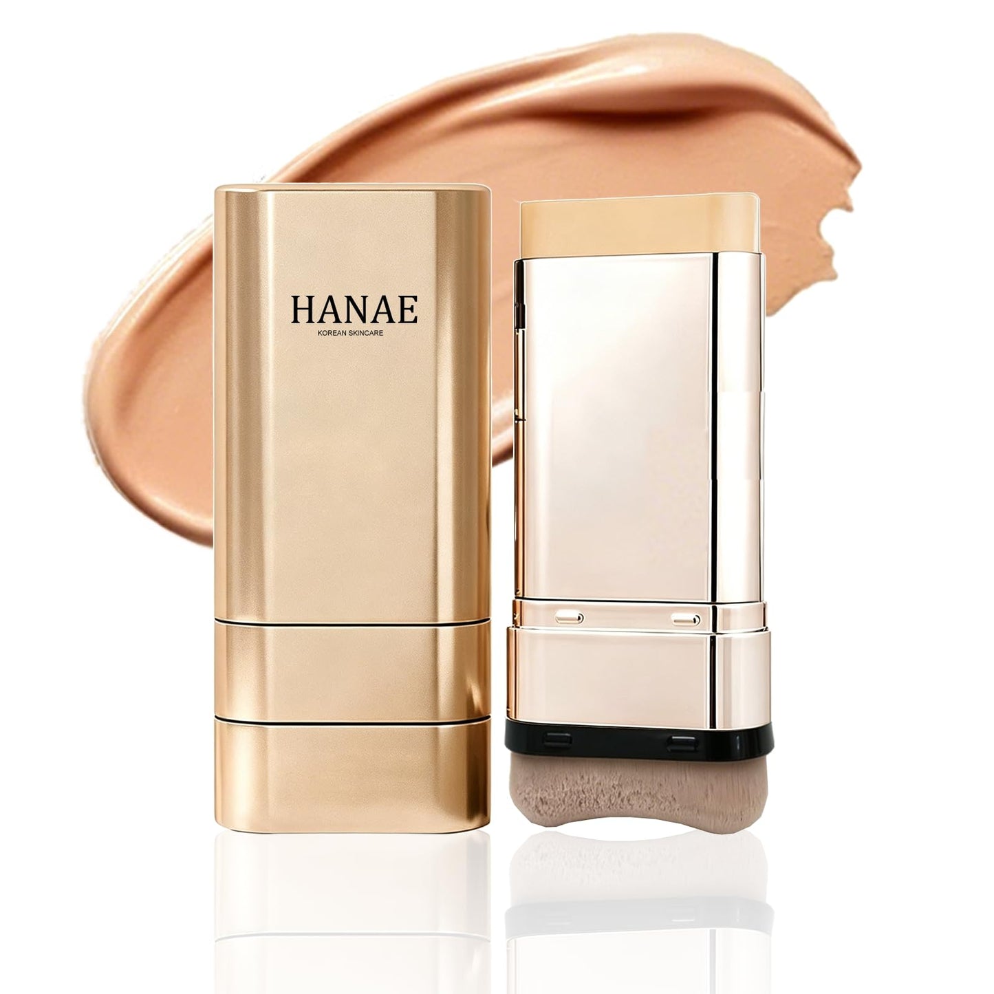 Hanae Korea Foundation Stick, All-in-one foundation (with built-in brush), lightweight and non-cakey, creates a natural finish, effectively covers imperfections, portable makeup (Nude)
