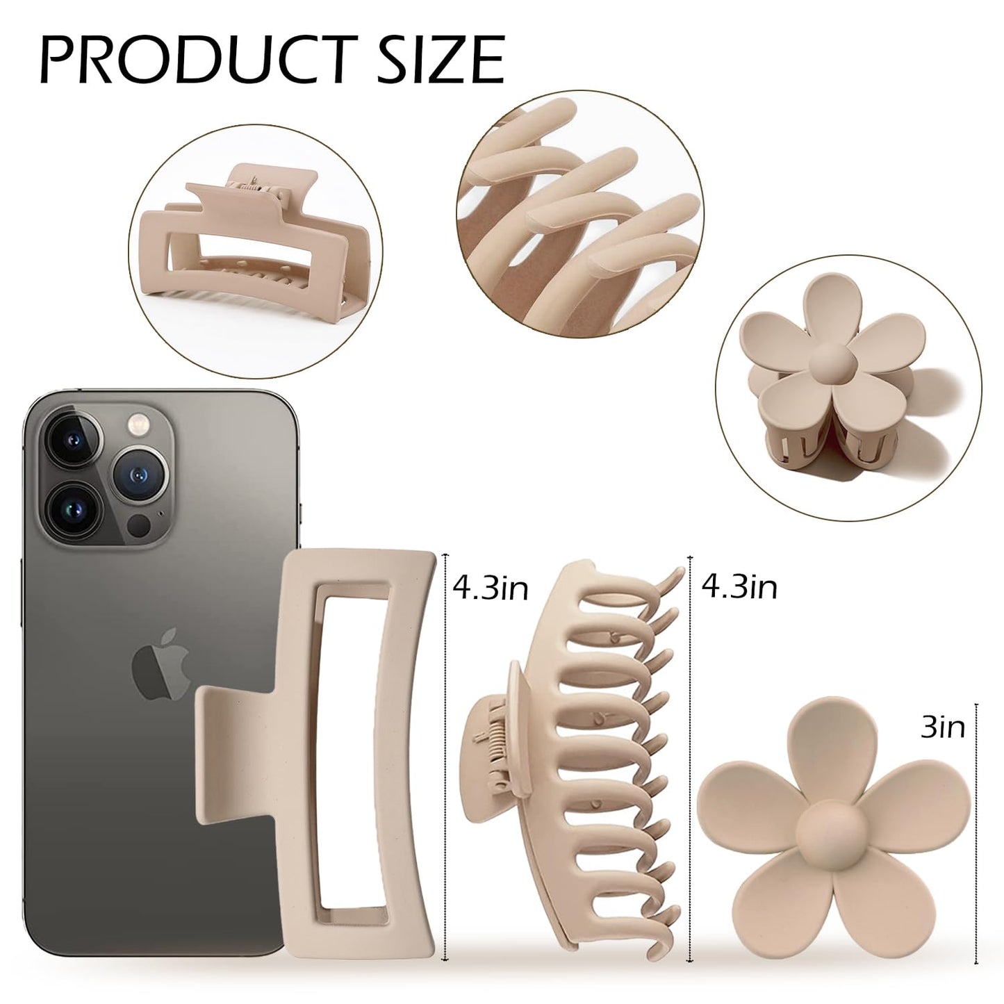 Large Hair Claw Clips - 12 Pack Flower & Square Clips for Thick Hair | Strong Hold & Matte Finish