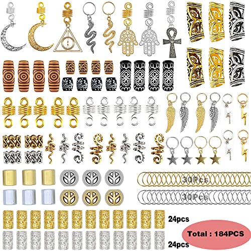 NAISKA 184Pcs Gold Hair Jewelry for Braids, Dreadlock Accessories & Charms