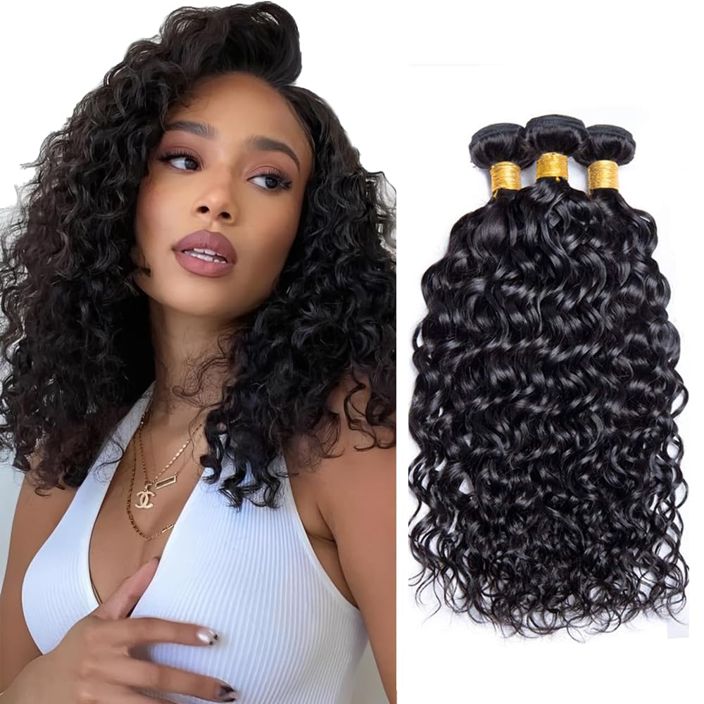 Water Wave Bundles Human Hair 26 28 30 Inch #1B Wet and Wavy Bundles Human Hair Unprocessed Virgin Hair 3 Bundle/pack