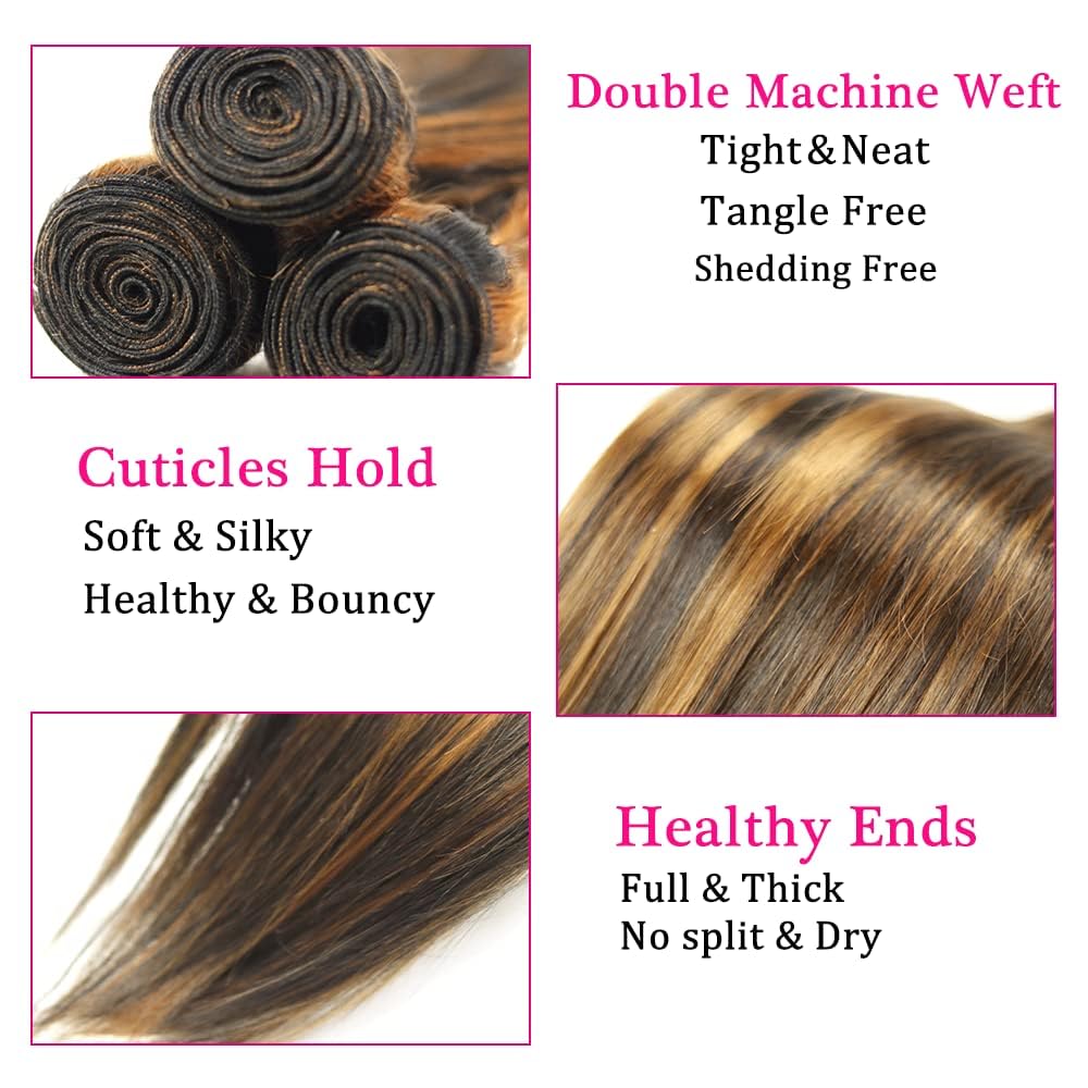 30 32 34 Inch Highlight Bundles P1B30 Straight Bundles Human Hair 8A Brazilian Virgin Hair Two Tone Black Mixed With Brown Bundle Hair Weave