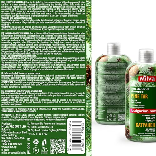 Milva Pine Tar Shampoo 17 fl oz - Dry Scalp & Flakes Clarifying Conditioner-Free
