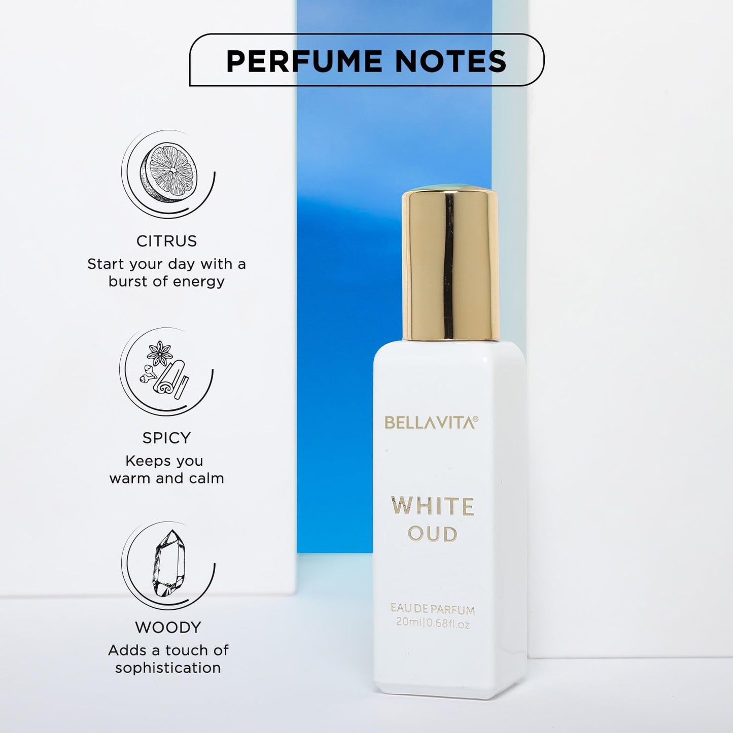 **Bellavita White Oud Eau de Parfum - Long Lasting Unisex Fragrance | 20 ml Travel Size with Fruity & Tobacco Notes**